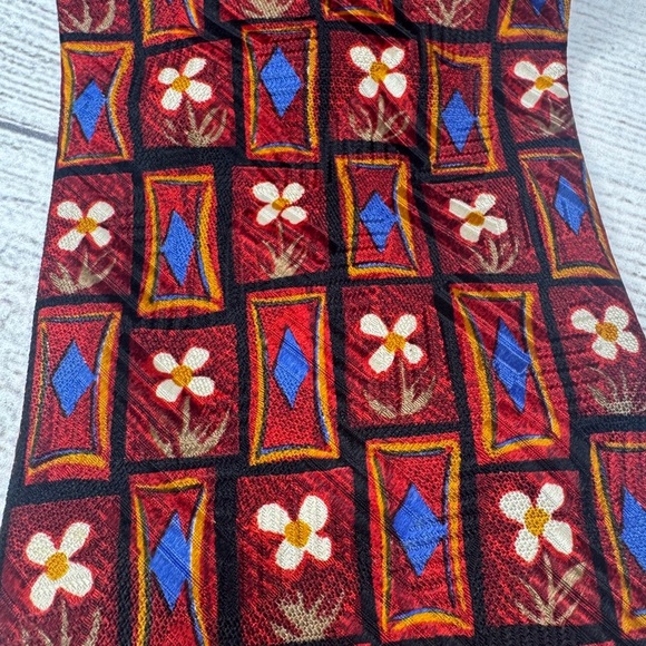 Ermenegildo Zegna Tie Men's Red Blue Geometric Daisy Floral Necktie Silk - Picture 2 of 6